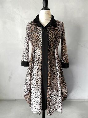 Joseph Ribkoff Leopard Print Mixed Media Snake Style Mesh Print Tunic Dress SZ 2